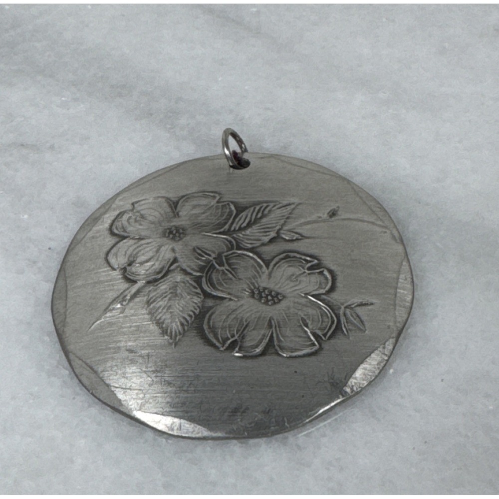 Vintage Wendell August  Pewter Floral Pendant 2"